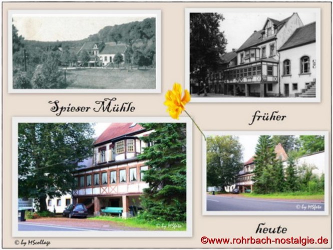 Das Gasthaus " Spieser Mühle " (Geraldy"s Wirtschaft). Als kurios gilt, dass die bayrisch-preußische Grenze mitten durch den Tanzsaal der Gaststätte verlief