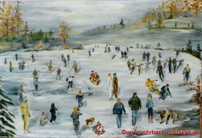 Winterliches Treiben am Glashütter Weiher (Gemälde von Günter Weiland)