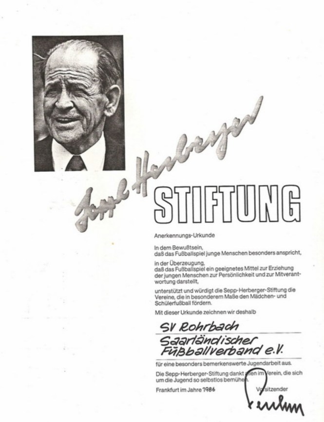 1986 - Verleihung des Sepp Herberger Preises durch den Saarländischen Fußballverband
