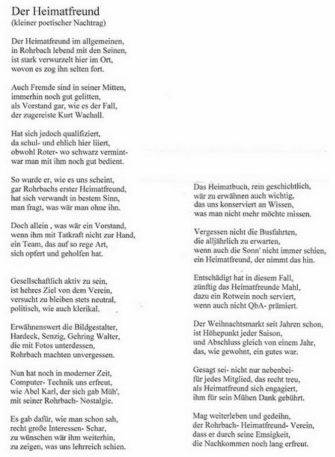 Ein Gedicht über die Heimatfreunde von Günter Jung