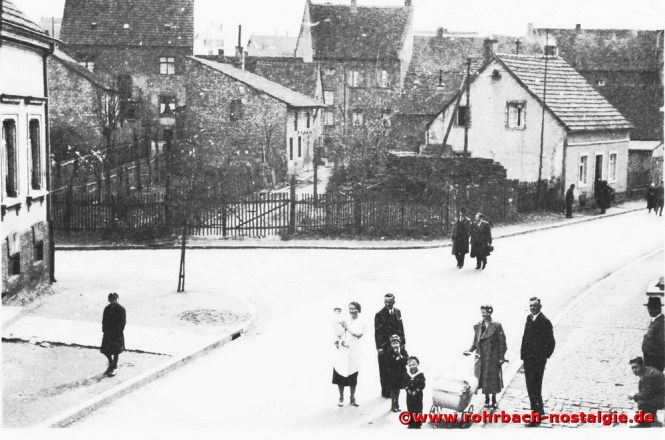 Blick von der Schlawerie auf die Häuser der Kaiserstraße. Vorne links die Jugendheimstraße
