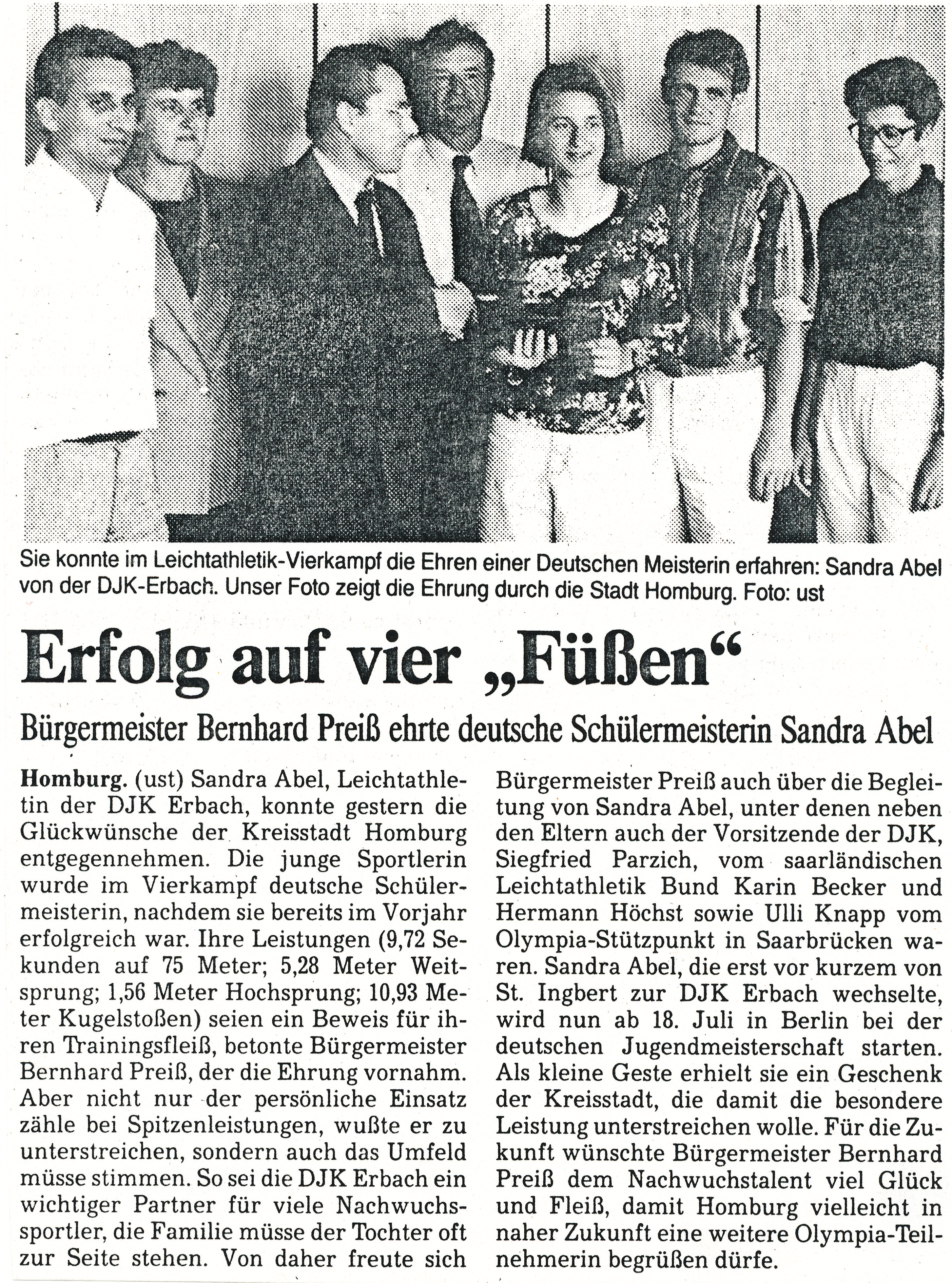 16. juli 1991 Sandra Abel gibt einen Empfang für die erfolgreiche Athletin der DJK Erbach