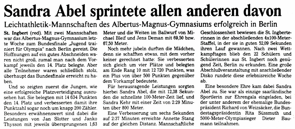 Ein Artikel der Saarbrücker Zeitung über die Teilnahme des Albertus Magnus Gymnasiums an Jugendwettbewerb