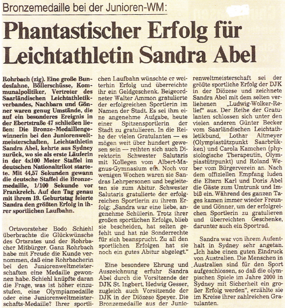 Die Saarbrücker Zeitung berichtet über die Heimkehr von Sandra